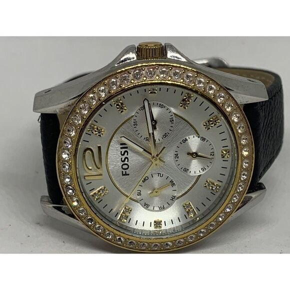 Fossil ES3204 Women Black Leather Analog Silver Dial Quartz Genuine Watch HK834 - Picture 6 of 11